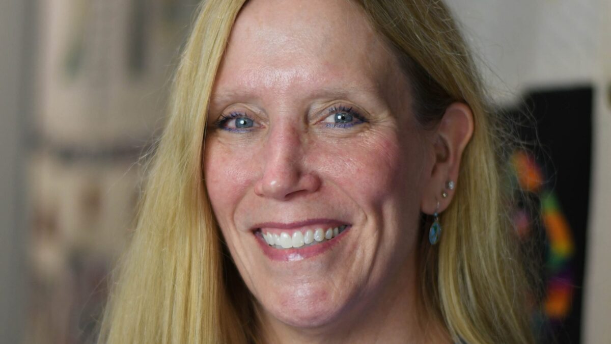 Blonde woman smiling
